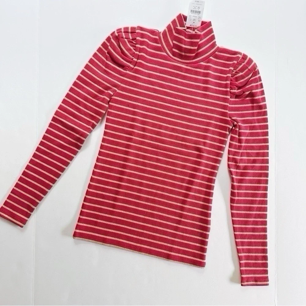 J.Crew Factory Red Gold Stripe Ribbed Top